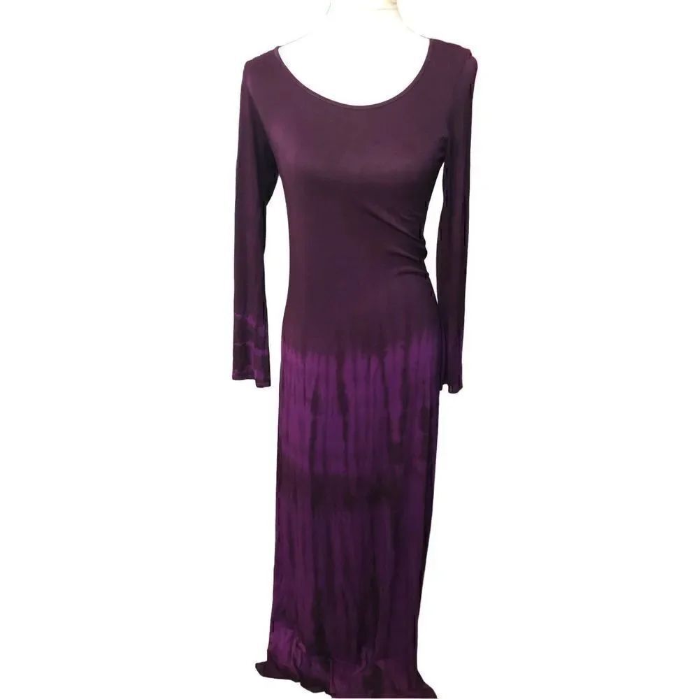 Zinna purple tie die scoop neck stretchy 3/4 sleeve maxi dress Size M